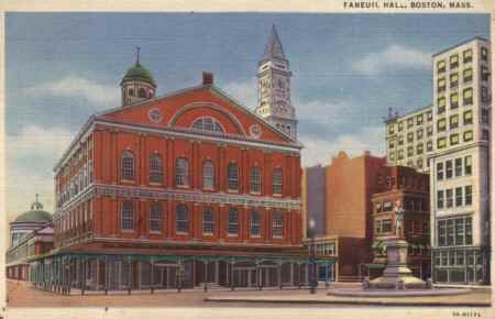 Postcard of Faneuil Hall located in Boston Ma